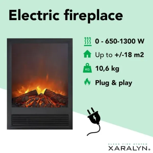 Hot Elski el-indbygningsovn - humørovn - 1300 Watt varme - plug and play - fjernbetjening Pejse