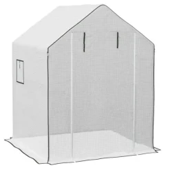 Drivhus^Erstatningsfolie PE 140x143x190 cm, UV-beskyttelse, rulleport & sidevinduer – til drivhus/tomathus, hvid
