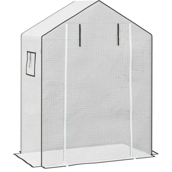 Online Erstatningsfolie PE 140x73x190 cm, UV-beskyttelse, rulleport & sidevinduer – til drivhus/tomathus, hvid Drivhus