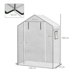 Online Erstatningsfolie PE 140x73x190 cm, UV-beskyttelse, rulleport & sidevinduer – til drivhus/tomathus, hvid Drivhus