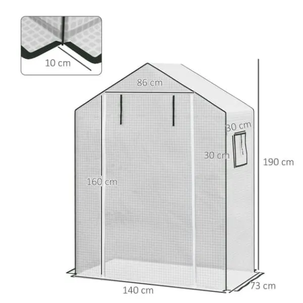 Online Erstatningsfolie PE 140x73x190 cm, UV-beskyttelse, rulleport & sidevinduer – til drivhus/tomathus, hvid Drivhus
