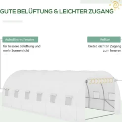 Drivhus^Erstatningsfolie 600x300x200 cm, frontdør & 12 vinduer, rivestærk UV-PE – drivhustunnel, hvid