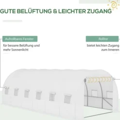 Drivhus^Erstatningsfolie 600x300x200 cm, frontdør & 12 vinduer, rivestærk UV-PE – drivhustunnel, hvid