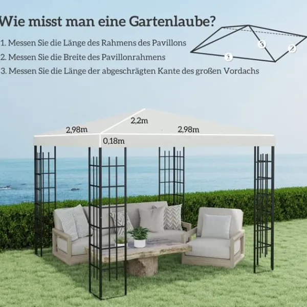 Telte & Lysthuse^Erstatningstag til pavillon 3x3 m, vandtæt, oxford 370 g/m², lysegrå