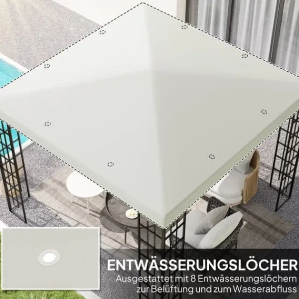 Telte & Lysthuse^Erstatningstag til pavillon 3x3 m, vandtæt, oxford 370 g/m², lysegrå
