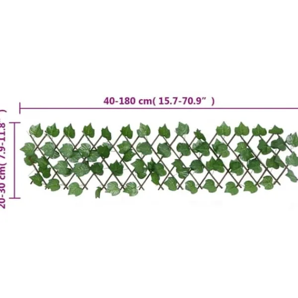 Buer, Spalier, Lysthuse Uden Tag^Espalier med kunstige vinblade - Udvideligt hegn | Størrelse: 180x20 cm | Farve: Grøn