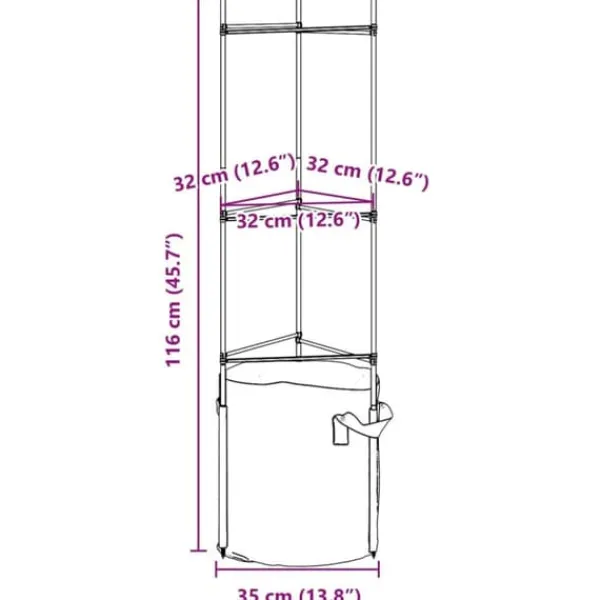 Clearance Espalierer med planteposer 4 stk - Justerbare tomatstativ i stål | Højde: 116 cm Kit Til Plante- & Urtedyrkning