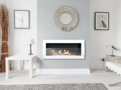 Pejse^Ethanol Bio pejs med glas Bio pejs Hængende Bio Ethanol Bio pejs 90 cm x 40 cm x 12 cm Hvid Glans Miljøvenlig Bio pejs