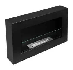 Pejse^Ethanol pejs med glas pejse Bio pejs hængende bio pejs Bioethanol brænder 65 cm x 40 cm x 12 cm BOX Mat sort økologisk pejs