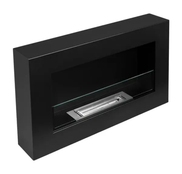 Pejse^Ethanol pejs med glas pejse Bio pejs hængende bio pejs Bioethanol brænder 65 cm x 40 cm x 12 cm BOX Mat sort økologisk pejs