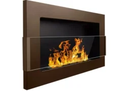 Pejse^Ethanol pejs Pejs Bio-pejs Vægmonteret biopejs Bioethanolbrænder 65 x 40 x 12 cm brun mat med glas Miljøvenlig pejs