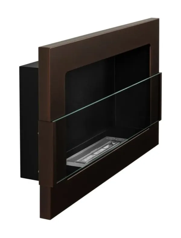 Pejse^Ethanol pejs Pejs Bio-pejs Vægmonteret biopejs Bioethanolbrænder 65 x 40 x 12 cm brun mat med glas Miljøvenlig pejs