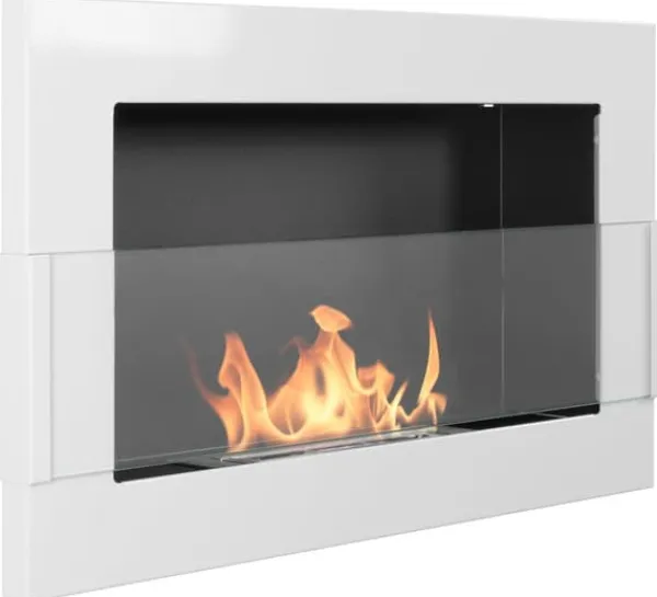 Pejse^Ethanol pejs Pejs Biopejs Vægmonteret bioethanol pejs Bioethanolbrænder 65 x 40 x 12 cm hvid blank med glas økologisk pejs