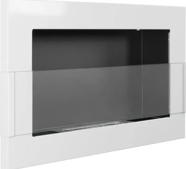 Pejse^Ethanol pejs Pejs Biopejs Vægmonteret bioethanol pejs Bioethanolbrænder 65 x 40 x 12 cm hvid blank med glas økologisk pejs