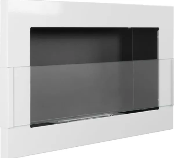 Pejse^Ethanol pejs Pejs Biopejs Vægmonteret bioethanol pejs Bioethanolbrænder 65 x 40 x 12 cm hvid blank med glas økologisk pejs