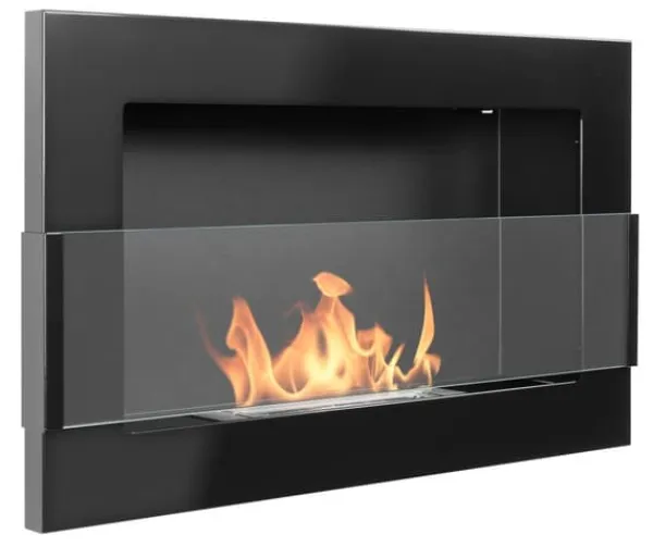 Hot Ethanol pejs Pejs Biopejs Vægmonteret bioethanol pejs Bioethanolbrænder 65 x 40 x 12 cm blank sort med glas Pejse