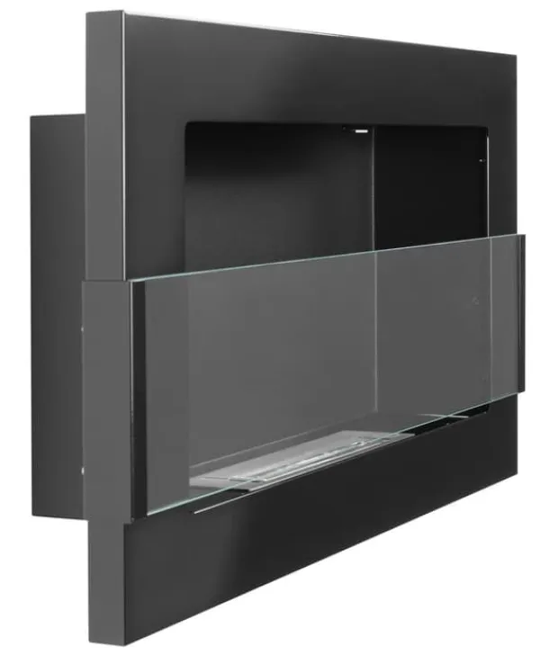 Hot Ethanol pejs Pejs Biopejs Vægmonteret bioethanol pejs Bioethanolbrænder 65 x 40 x 12 cm blank sort med glas Pejse