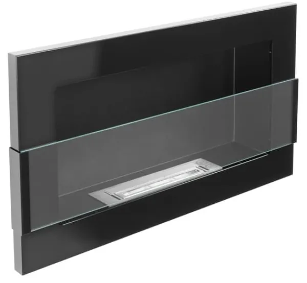 Hot Ethanol pejs Pejs Biopejs Vægmonteret bioethanol pejs Bioethanolbrænder 65 x 40 x 12 cm blank sort med glas Pejse