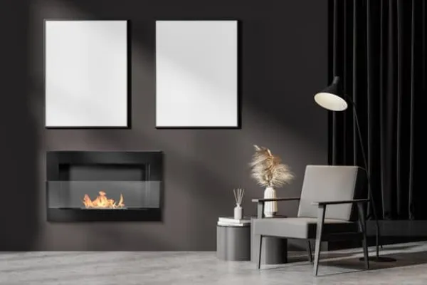 Clearance Ethanol pejs Pejs Biopejs Vægmonteret bioethanol pejs Bioethanolbrænder 65 x 40 x 12 cm blank sort med glas Pejse