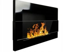 Clearance Ethanol pejs Pejs Biopejs Vægmonteret bioethanol pejs Bioethanolbrænder 65 x 40 x 12 cm blank sort med glas Pejse
