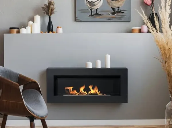 Pejse^Ethanol pejse Pejse Bio-pejs Hængende Bio pejs Bioethanol Brænder BOX 90 cm x 40 cm x 12 cm Mat sort økologisk pejs