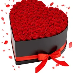 Blomster^Evighedsroser - Hjerteformet Roseboks - 100 Stk Konserverede Roser - Langtidsholdbar Gaveidé - Til Fødselsdag/Valentinsdag/Jubilæum - Rød