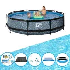 Sale EXIT Svømmebassin Stengrå - Rammebassin ø360x76cm - Bundtpakke Pooler