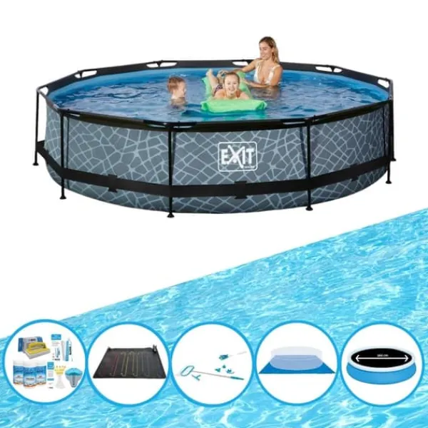 Sale EXIT Svømmebassin Stengrå - Rammebassin ø360x76cm - Bundtpakke Pooler