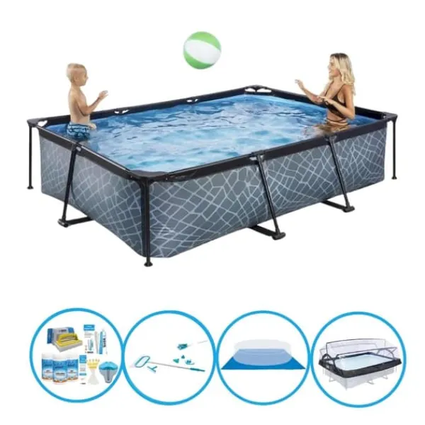 Pooler^EXIT Swimming Pool Stone Grey - 300x200x65 cm - Rammepool - Komplet poolpakke