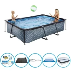 Pooler^EXIT Swimming Pool Stone Grey - 300x200x65 cm - Rammebassin - Med tilbehør
