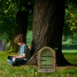 Online Fairy Dörr för träd Miniatyr Fairy Trädgård Utomhusdekor Tillbehör Gård Konst Skulptur Dekoration för barnrum Väggträd Havedekorationer