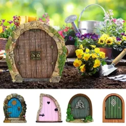 Online Fairy Dörr för träd Miniatyr Fairy Trädgård Utomhusdekor Tillbehör Gård Konst Skulptur Dekoration för barnrum Väggträd Havedekorationer
