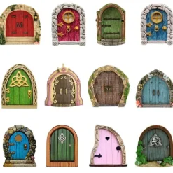 Online Fairy Dörr för träd Miniatyr Fairy Trädgård Utomhusdekor Tillbehör Gård Konst Skulptur Dekoration för barnrum Väggträd Havedekorationer