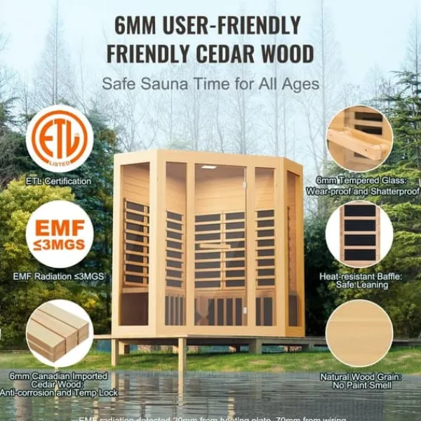 Sauna^Far Infrarød Træ Sauna, Hjem Sauna Spa til 3-4 personer, 2470W, Effektiv opvarmning, Sundhedsfordele, Komfortabel oplevelse.