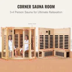 Sauna^Far Infrarød Træ Sauna, Hjem Sauna Spa til 3-4 personer, 2470W, Effektiv opvarmning, Sundhedsfordele, Komfortabel oplevelse.