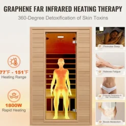New Far Infrarød Træ Sauna, Hjemmespa til 2 Personer, 1800W, Hurtig Opvarmning, Digital Temperaturkontrol, Wellnessoplevelse Sauna
