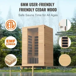 New Far Infrarød Træ Sauna, Hjemmespa til 2 Personer, 1800W, Hurtig Opvarmning, Digital Temperaturkontrol, Wellnessoplevelse Sauna