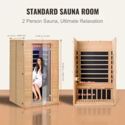 New Far Infrarød Træ Sauna, Hjemmespa til 2 Personer, 1800W, Hurtig Opvarmning, Digital Temperaturkontrol, Wellnessoplevelse Sauna