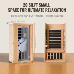 Best Far Infrared Træ Sauna 1-2 Personer, 1400W, Hjemmespa, Energibesparende, Hurtig Opvarmning Sauna