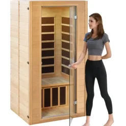 Best Far Infrared Træ Sauna 1-2 Personer, 1400W, Hjemmespa, Energibesparende, Hurtig Opvarmning Sauna