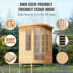 New Far Infrared Træ Sauna til Hjemmet, Spa til 2 Personer, 1850W, Effektiv og Energibesparende Sauna