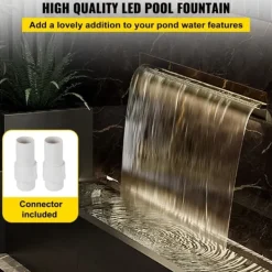 Online Farverigt LED-vandfald til swimmingpool i rustfrit stål, størrelse 120x11,5x8 cm - giver en fantastisk atmosfære! Springvand & Damme