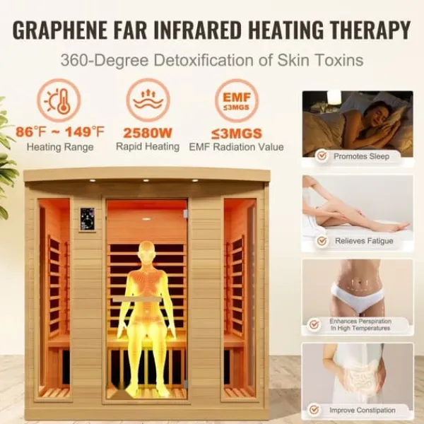 Best Farvet infrarød træsauna til hjemmet, 3-4 personer, 2580W, afslapning, spa-oplevelse, energivenlig, hurtig opvarmning. Sauna