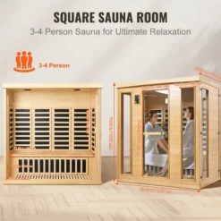 Best Farvet infrarød træsauna til hjemmet, 3-4 personer, 2580W, afslapning, spa-oplevelse, energivenlig, hurtig opvarmning. Sauna