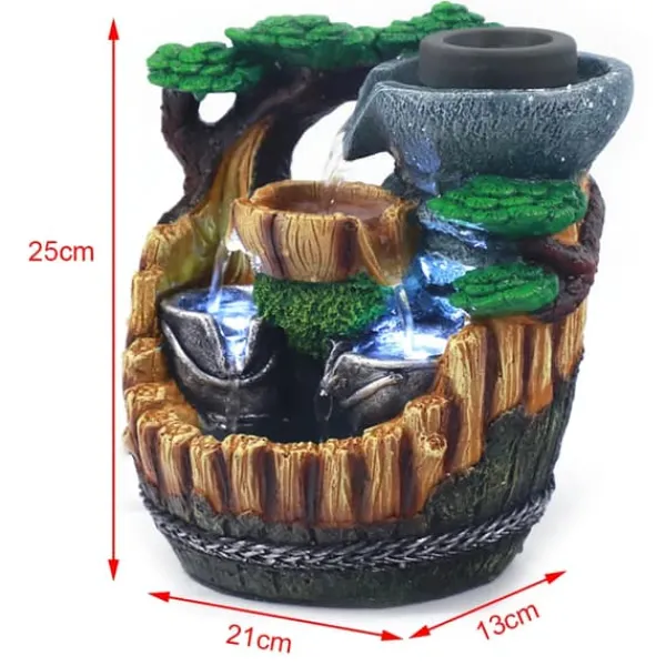 Hot Feng Shui Bordfontæne - Indendørs Vandfald - Rislende Vand - 2 LED-lys - Resin - Moderne Stil - Fritstående - Til Kontor og Hjem Springvand & Damme