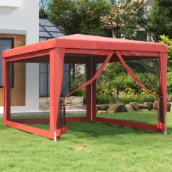 Telte & Lysthuse^Festtelt med 4 sidevægge i trådnet - Vandafvisende | Størrelse: 3x4 m | Farve: Rød