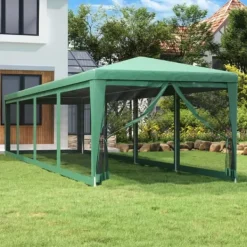 Telte & Lysthuse^Festtelt med 10 sidevægge i trådnet - Vandafvisende HDPE | Størrelse: 3x12 m | Farve: Grøn