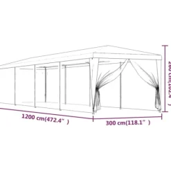 Telte & Lysthuse^Festtelt med 10 sidevægge i trådnet - Vandafvisende HDPE | Størrelse: 3x12 m | Farve: Grøn