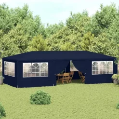 Telte & Lysthuse^Festtelt med sidevægge 4x9 m - Vandafvisende, UV-bestandigt | Farve: Blå | 90 g/m²