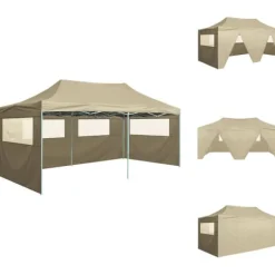 Discount Festtelte & havepavilloner - Living foldbart festtelt med 4 sidevægge 3 x 6 m stål cremefarvet Telte & Lysthuse